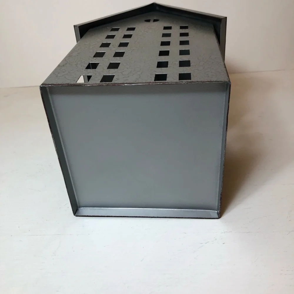 Decorative Galvantized Metal House Lantern/Candle/Votive Holder, EUC, Gray